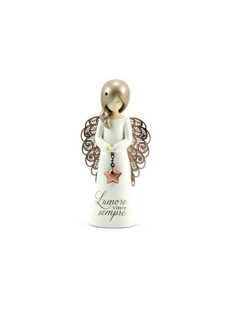 Angelo L'amore vince sempre You Are An Angel Meraviglioso Angelo stilizzato con ali e stella in metallo con incisione " L'amore vince sempre"
